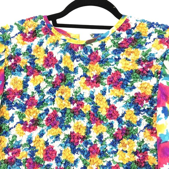 Vintage Plaza South Floral Puff Sleeve Smocked Drop Waist Midi Dress Size 8 - Picture 13 of 14